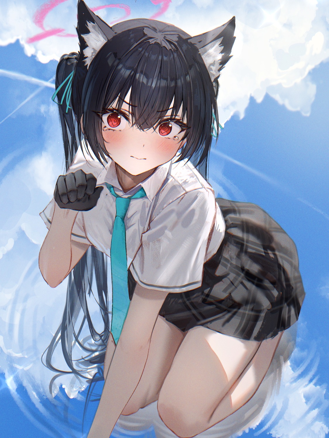 animal_ears blue_archive halo hidulume kuromi_serika nekomimi seifuku