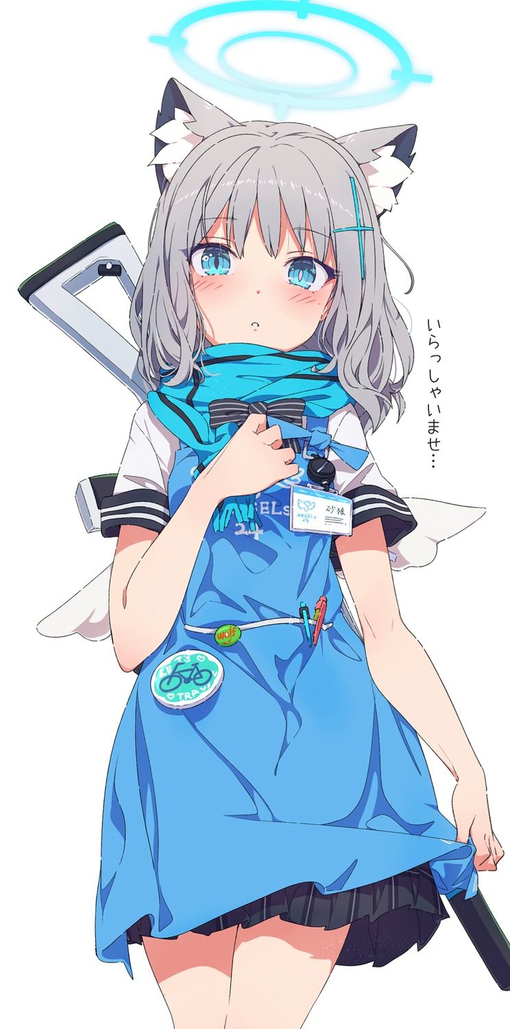 animal_ears blue_archive gun halo nekomimi ogipote seifuku sunaookami_shiroko wings