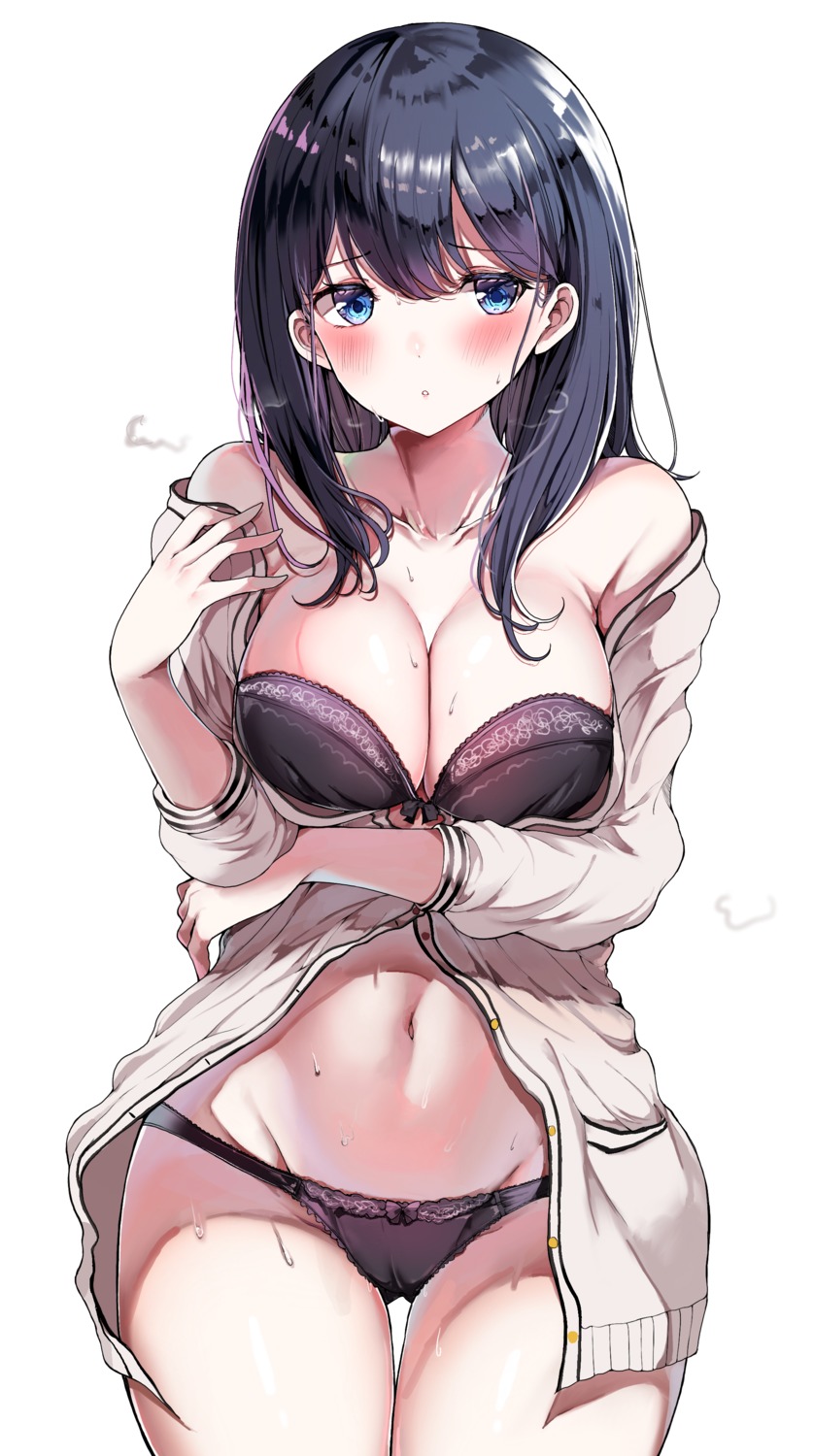 bra breast_hold cameltoe open_shirt pantsu sak ssss.gridman sweater takarada_rikka wet