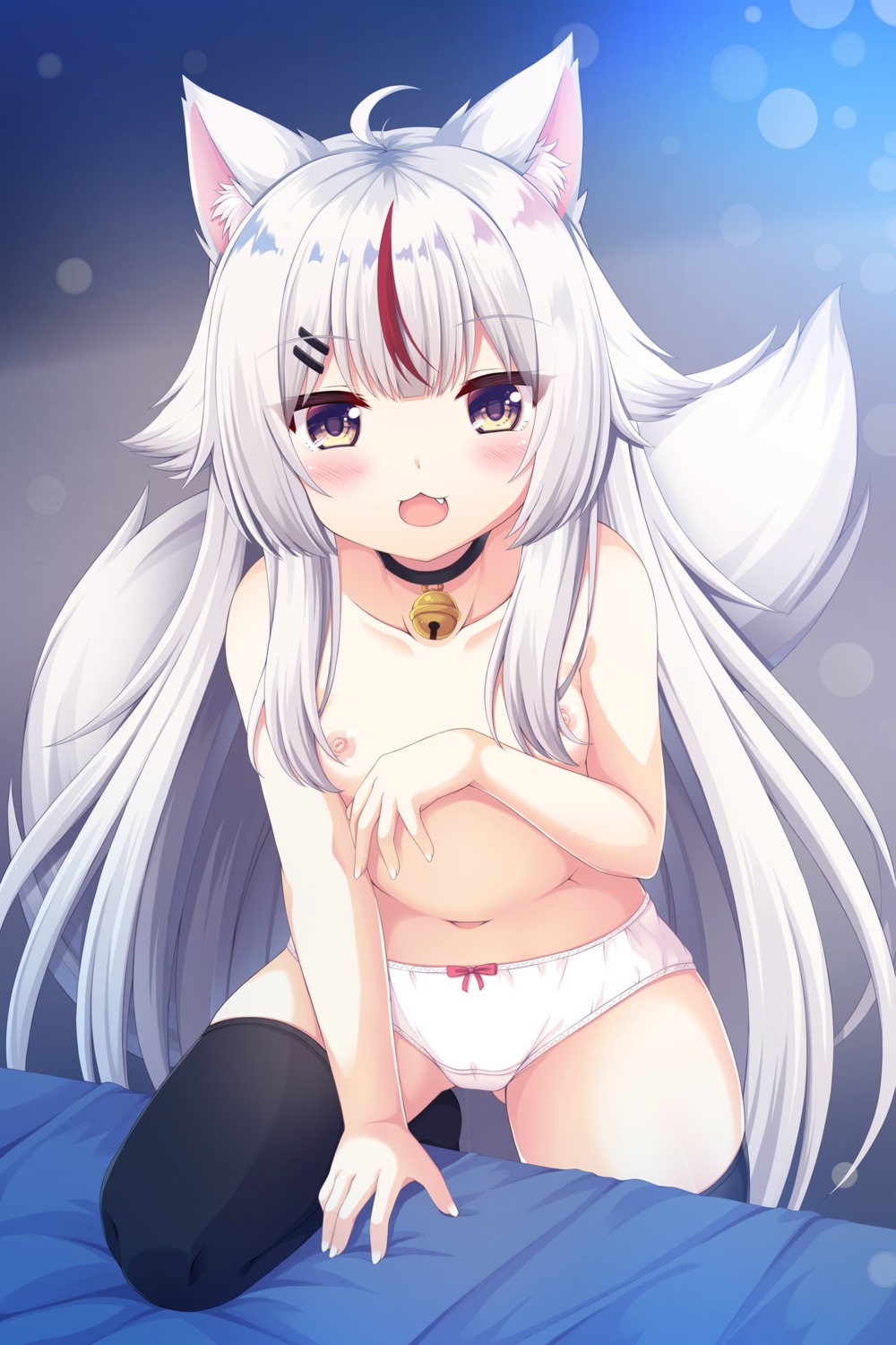 animal_ears kitsune loli nipples pantsu sakuraba_hikaru tail thighhighs topless