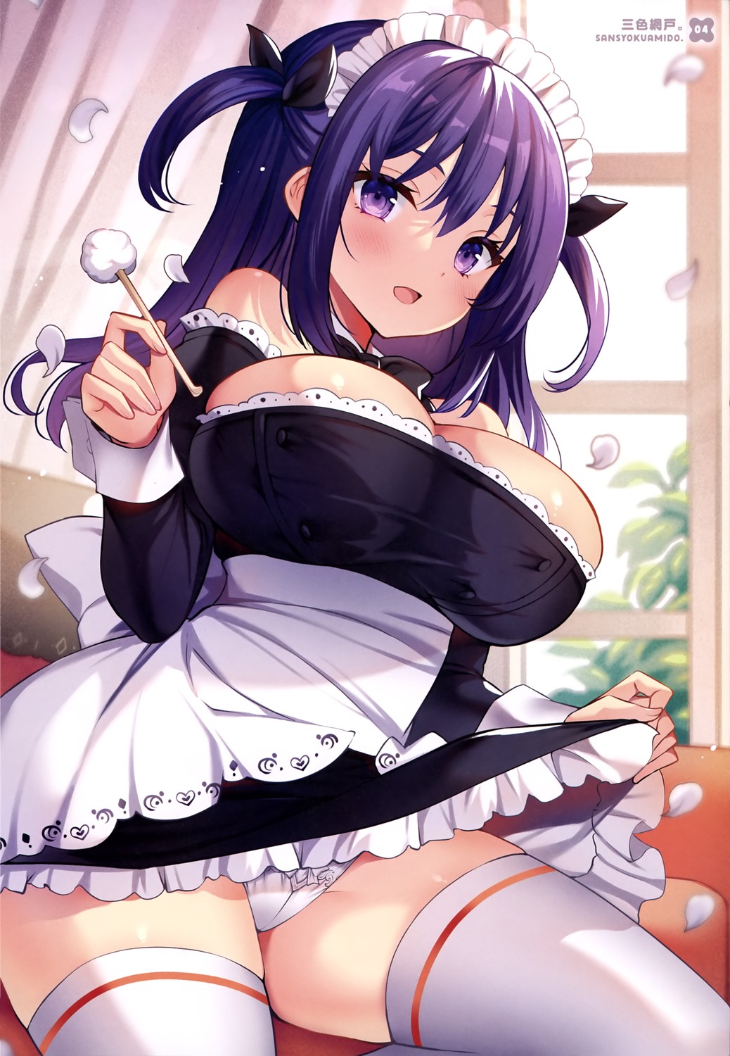maid pantsu sansyoku_amido. skirt_lift thighhighs