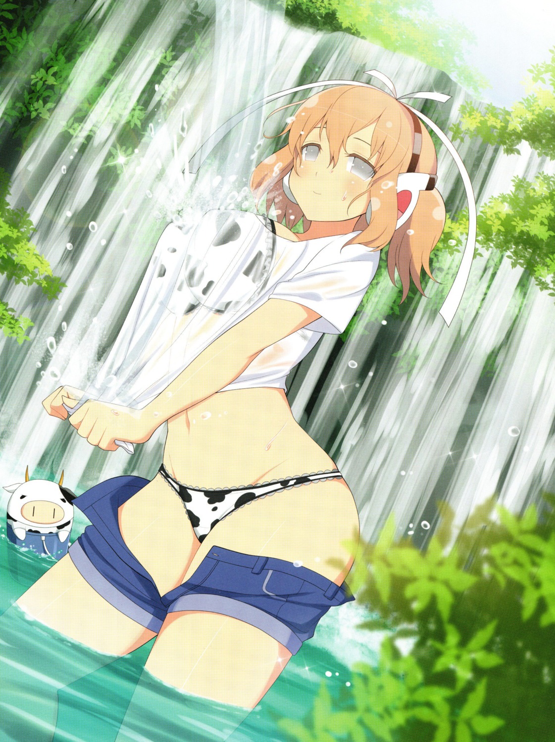 bra headphones pantsu screening see_through senran_kagura ushimaru_(senran_kagura) wet wet_clothes yaegashi_nan