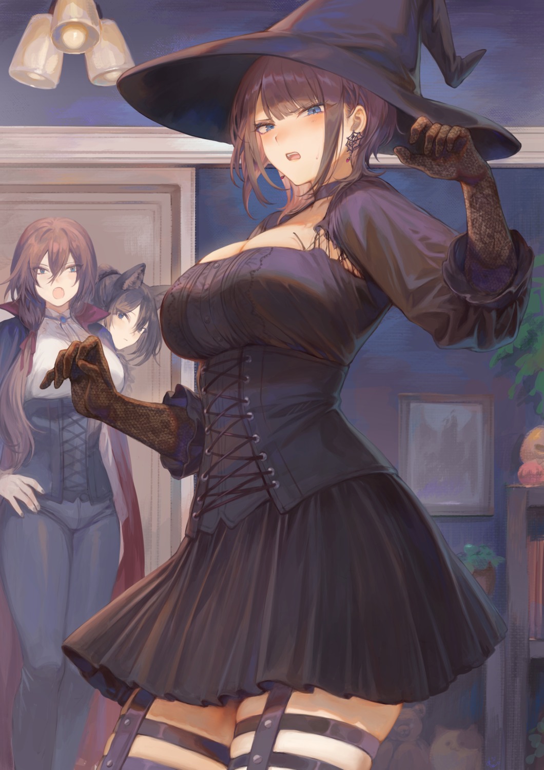 animal_ears garter halloween mashu_(003) nekomimi witch