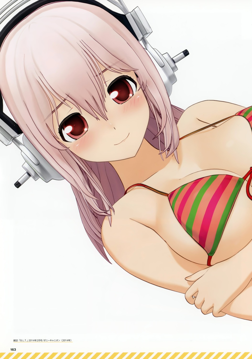 bikini bleed_through breast_hold cleavage headphones scanning_dust sonico super_sonico swimsuits tsuji_santa underboob