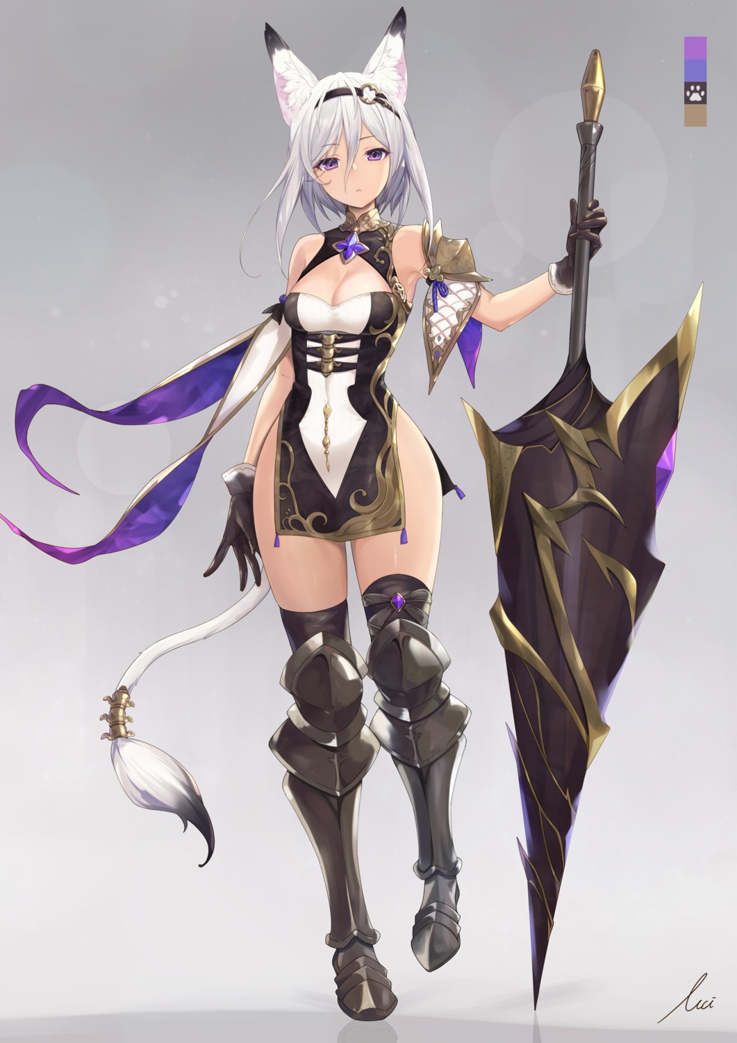 animal_ears armor chinadress cleavage icchi tail thighhighs weapon
