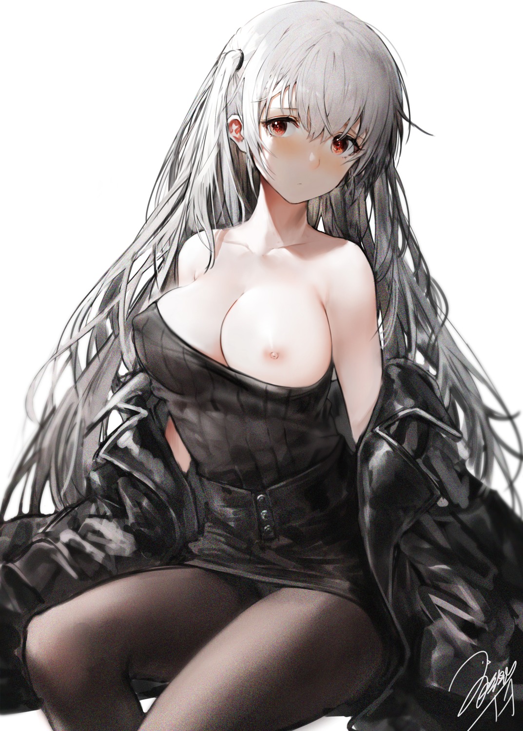 breasts erect_nipples haori_io nipples no_bra open_shirt pantsu pantyhose sweater