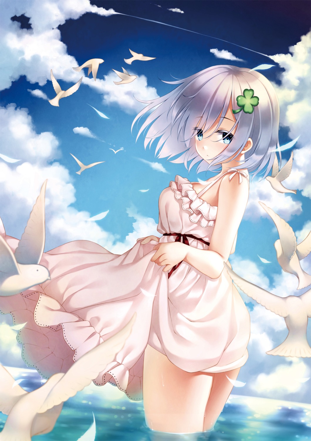 dress hamakaze_(kancolle) kantai_collection rensanma skirt_lift summer_dress wet