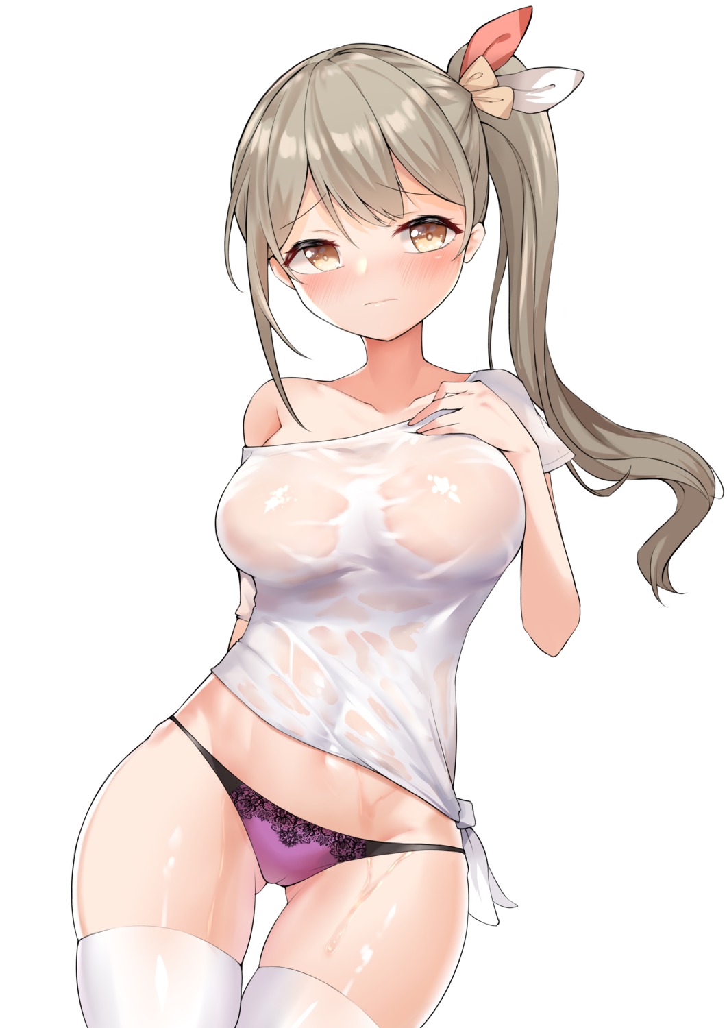 aki_rinco anchundddd cameltoe no_bra open_shirt pantsu project_sp see_through thighhighs wet wet_clothes