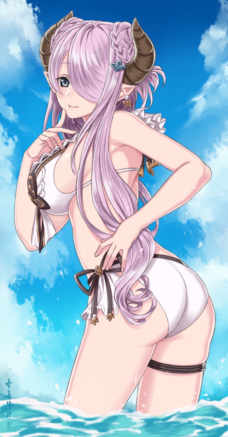 ass bikini garter granblue_fantasy horns narumeia_(granblue_fantasy) pointy_ears sora_yoshitake_yuda swimsuits wet