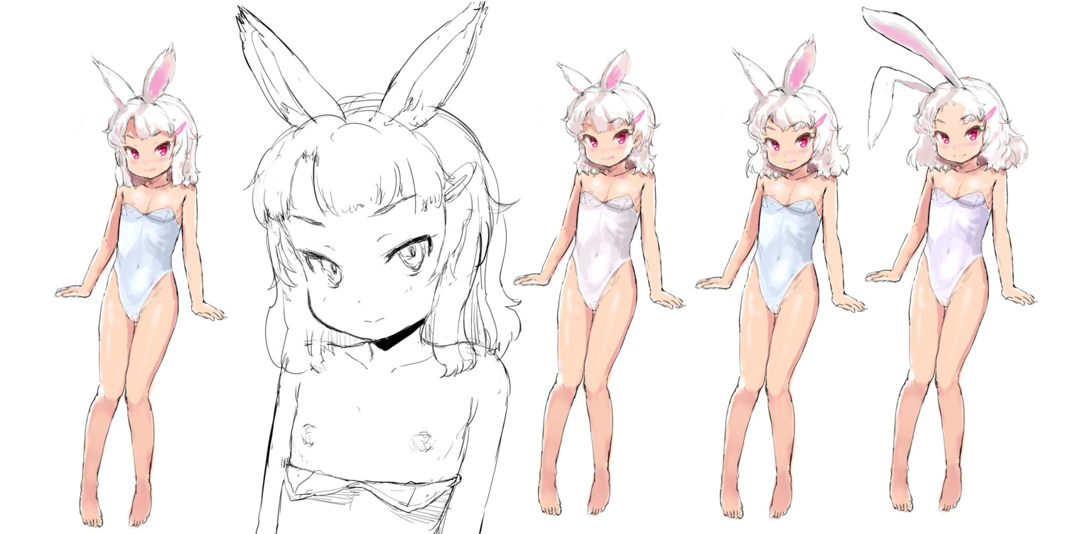 animal_ears areola bunny_ears bunny_girl cameltoe character_design loli nipples no_bra sasahara_yuuki sketch topless