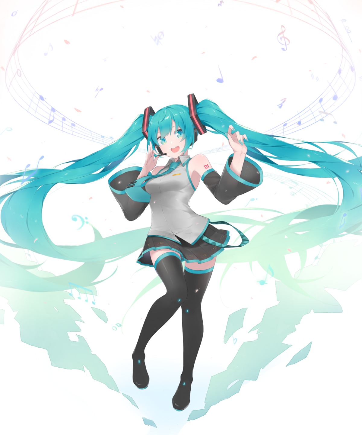 fhang hatsune_miku headphones tattoo thighhighs vocaloid