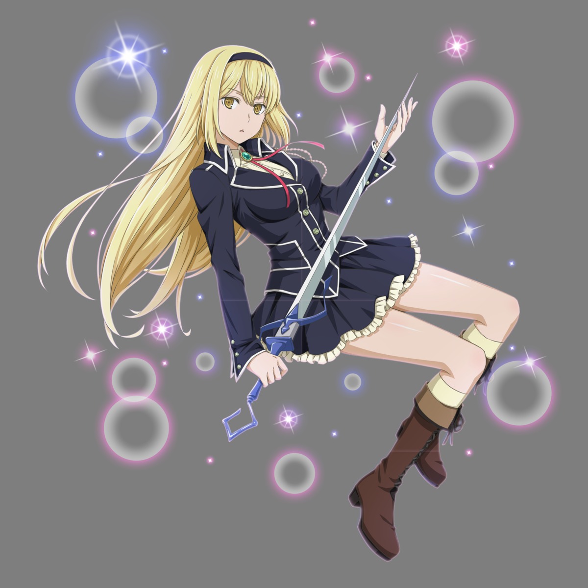 aiz_wallenstein cosplay dungeon_ni_deai_wo_motomeru_no_wa_machigatteiru_darou_ka heels strike_the_blood sword tagme transparent_png uniform