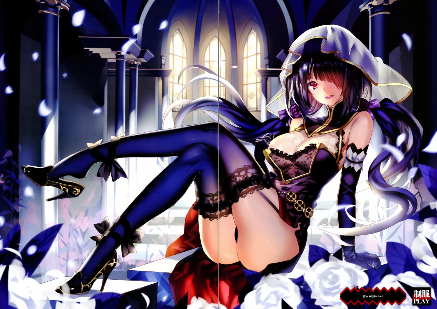 cleavage color_issue cosplay crease date_a_live dress fixme heels heterochromia miyazaki_byou nun pantsu see_through stockings thighhighs tokisaki_kurumi