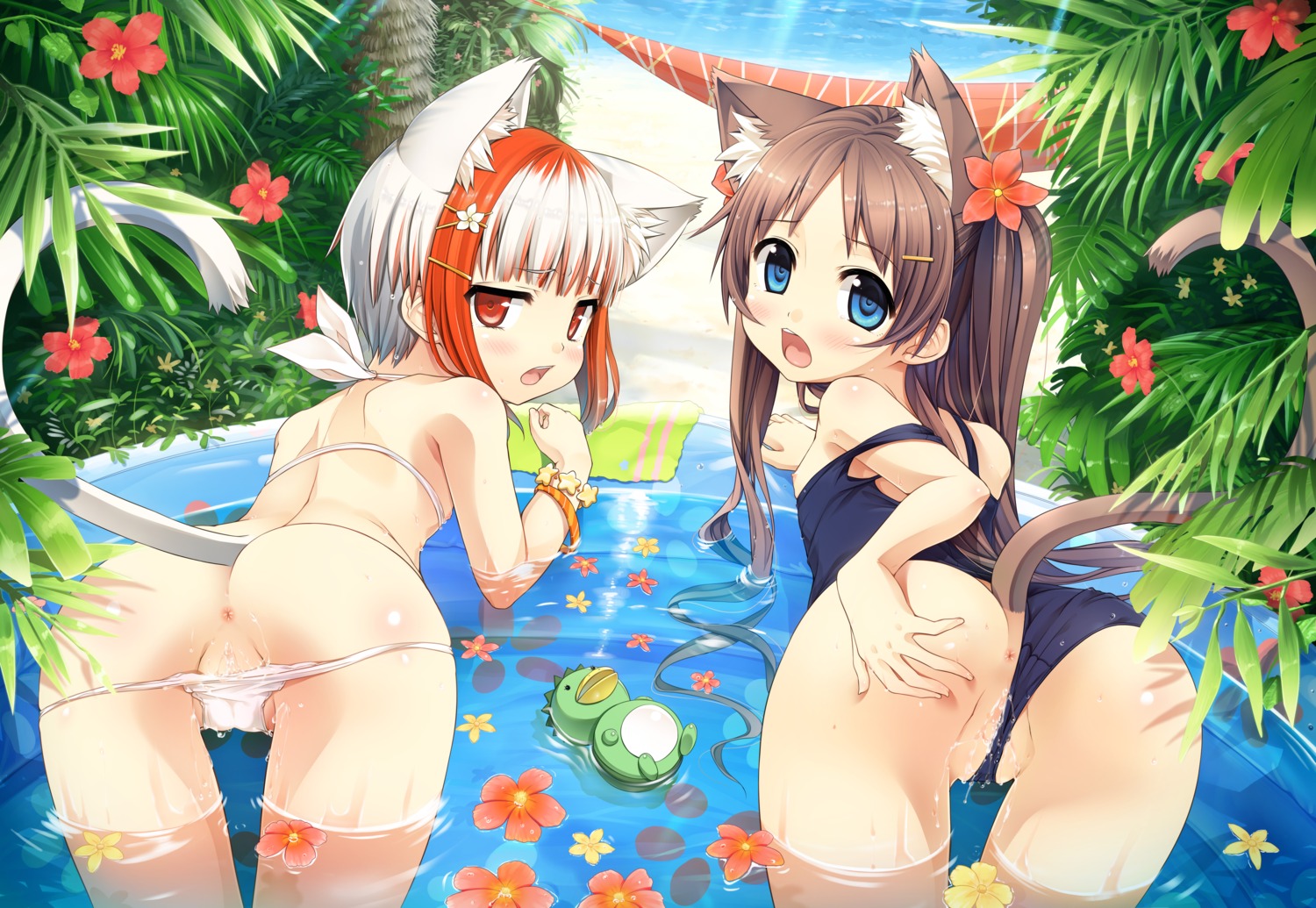 animal_ears anus ass bikini cura digital_version lose monobeno nekomimi panty_pull pussy_juice sawai_natsuha school_swimsuit sumi_(monobeno) swimsuits tail