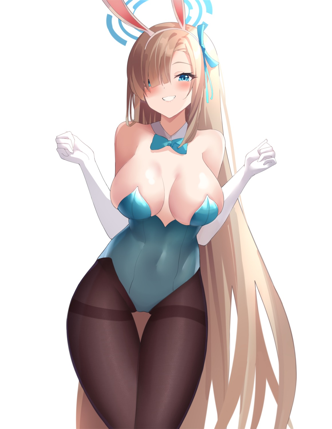 animal_ears beijiushui blue_archive bunny_ears bunny_girl halo ichinose_asuna no_bra pantyhose