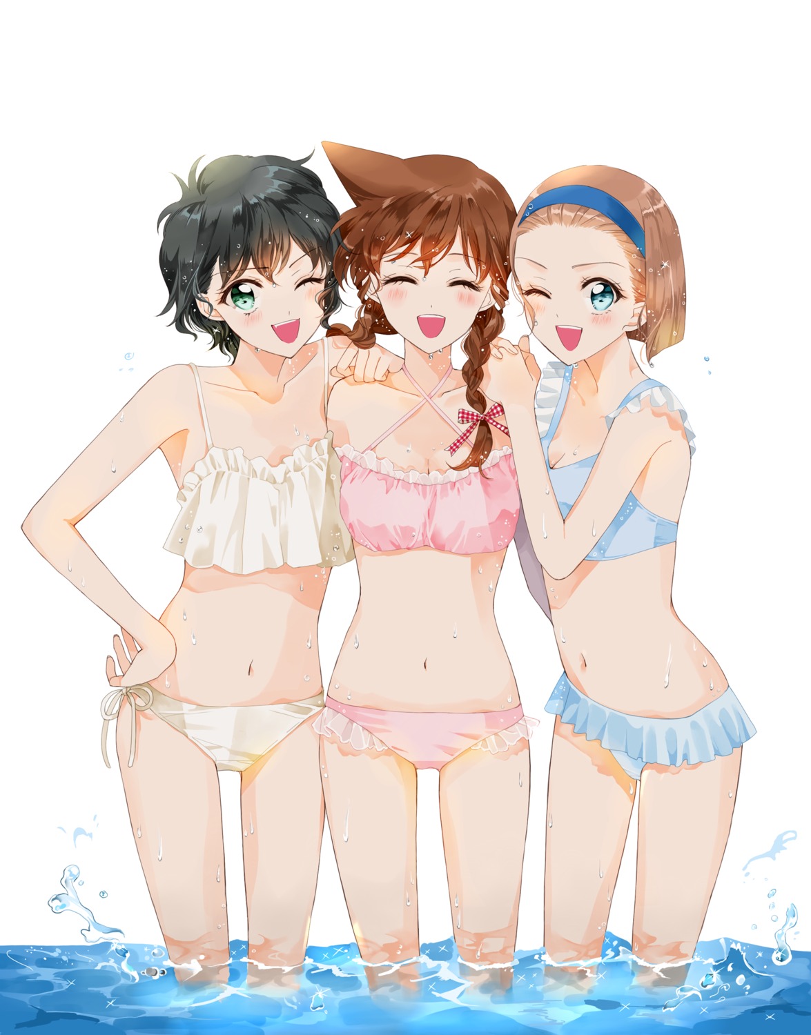 arch_lapin bikini cleavage detective_conan mouri_ran sera_masumi suzuki_sonoko swimsuits wet
