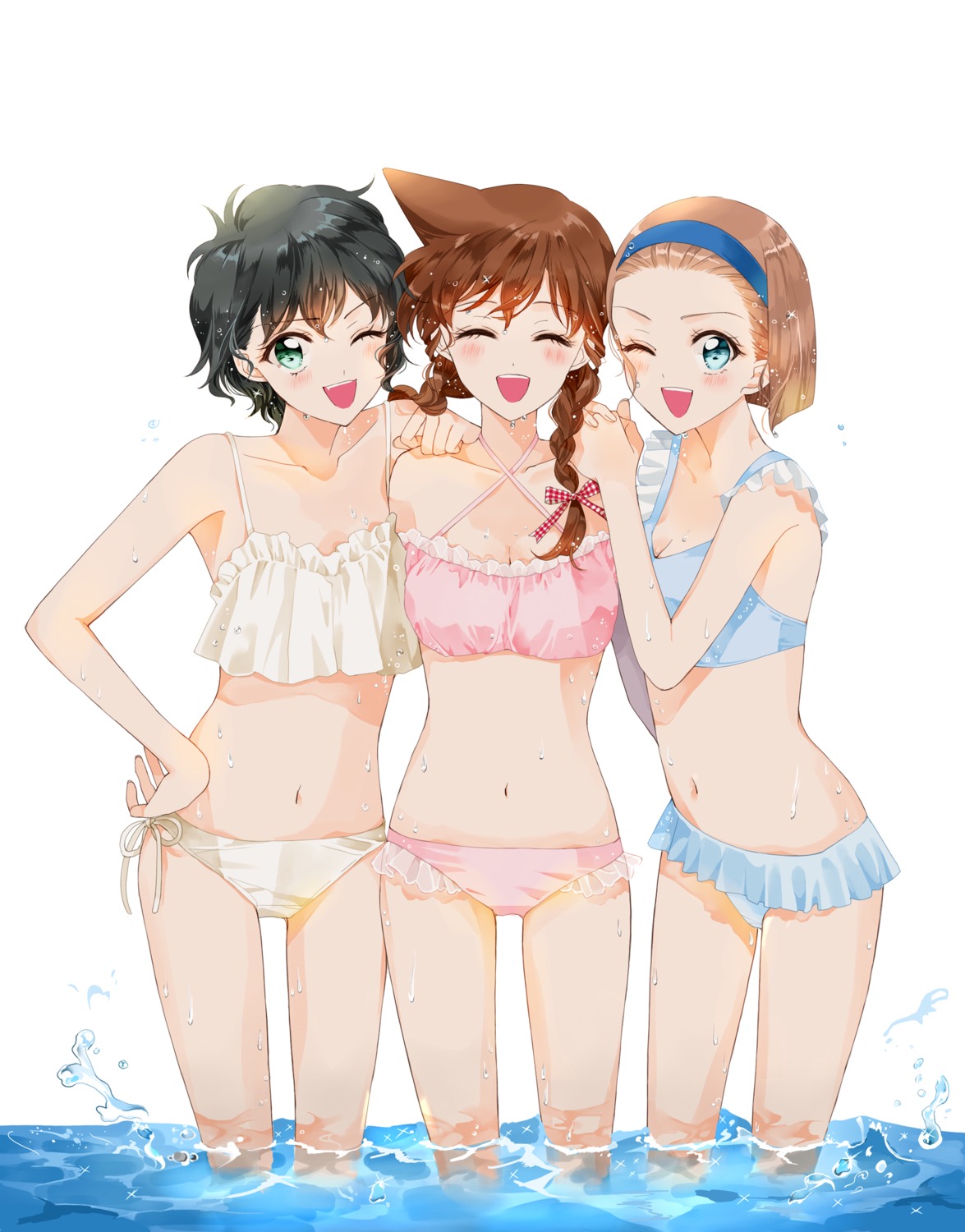 arch_lapin bikini cleavage meitantei_conan mouri_ran sera_masumi suzuki_sonoko swimsuits wet