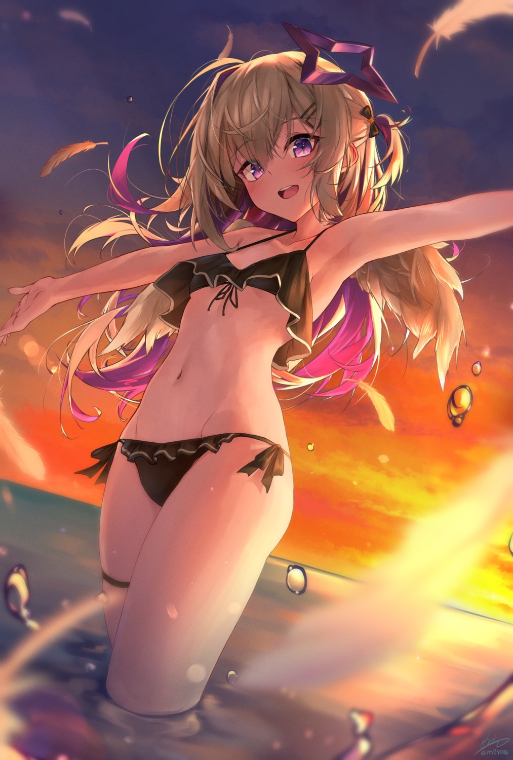 amane_kanata angel bikini garter gin9684 hololive swimsuits wet wings