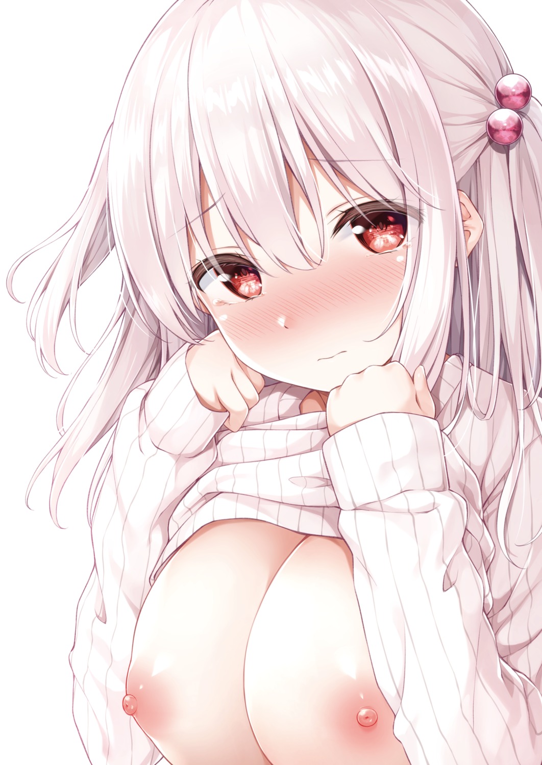 breasts karutamo nipples shirt_lift sweater tissue-chan