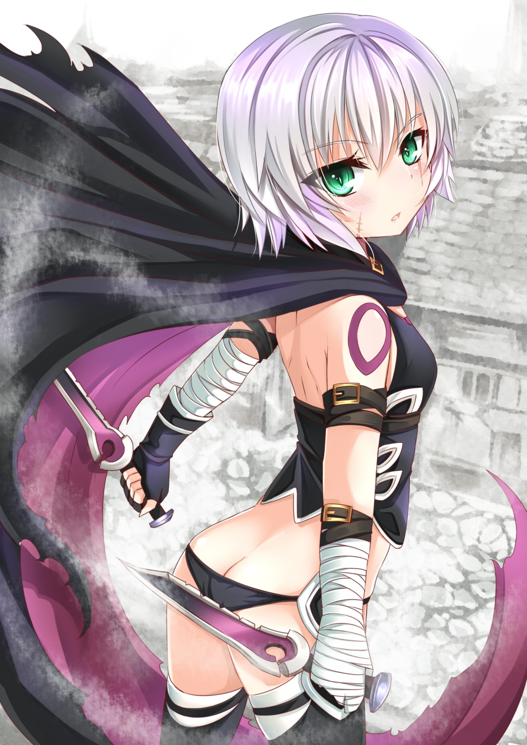 ass bandages fate/apocrypha fate/grand_order fate/stay_night jack_the_ripper pantsu tattoo thighhighs tsang_yu_chun weapon