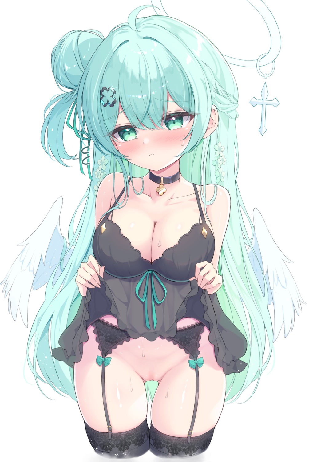 angel garter_belt lingerie mikaze_maruto nopan photoshop pussy skirt_lift stockings thighhighs uncensored wings