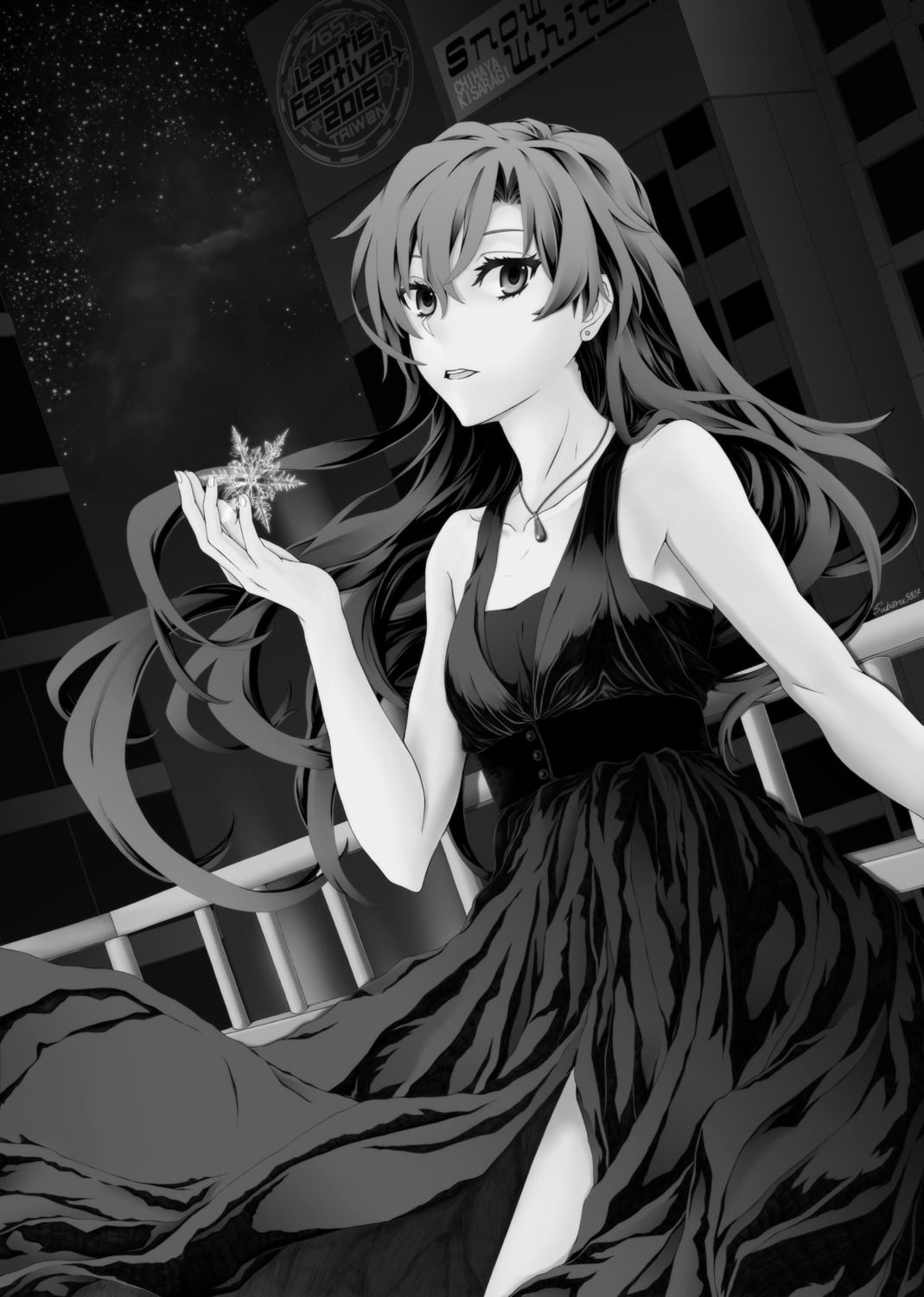 dress kisaragi_chihaya monochrome subaru5017 the_idolm@ster