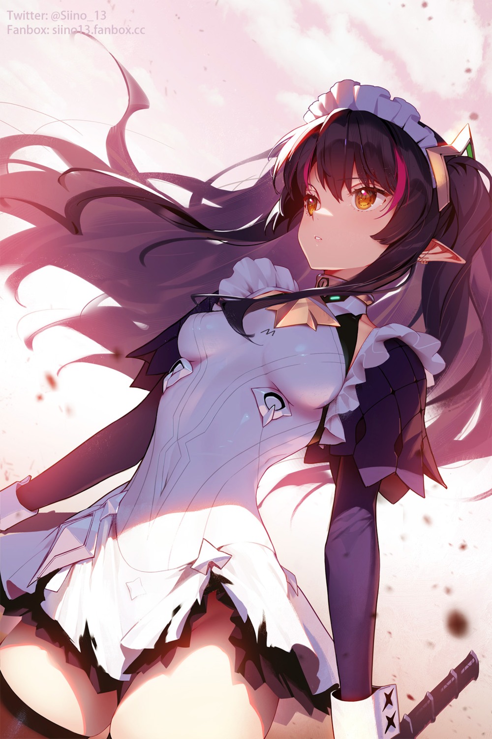 maid pointy_ears siino thighhighs torn_clothes