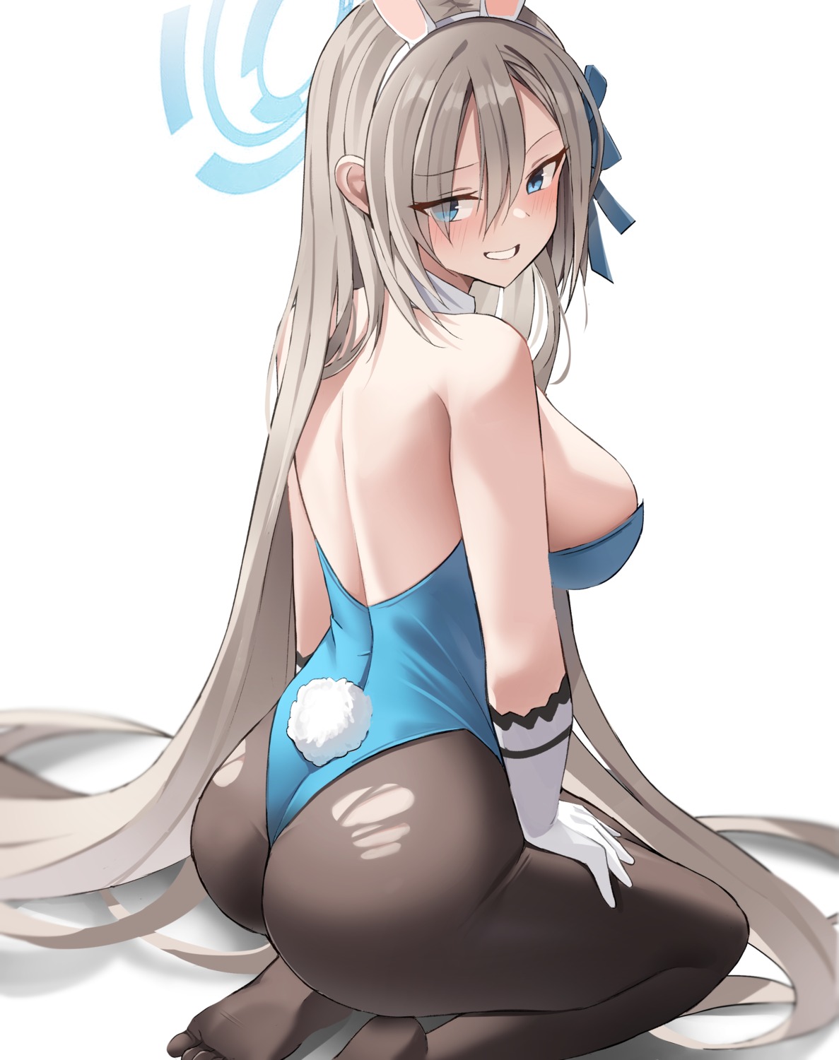 animal_ears ass blue_archive bunny_ears bunny_girl halo ichinose_asuna pantyhose redshark tail torn_clothes