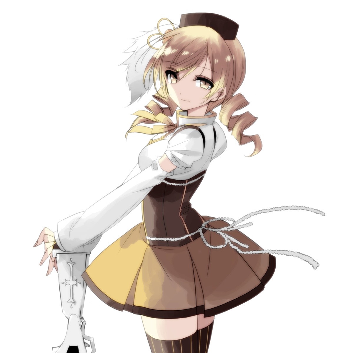 gun misteor puella_magi_madoka_magica thighhighs tomoe_mami