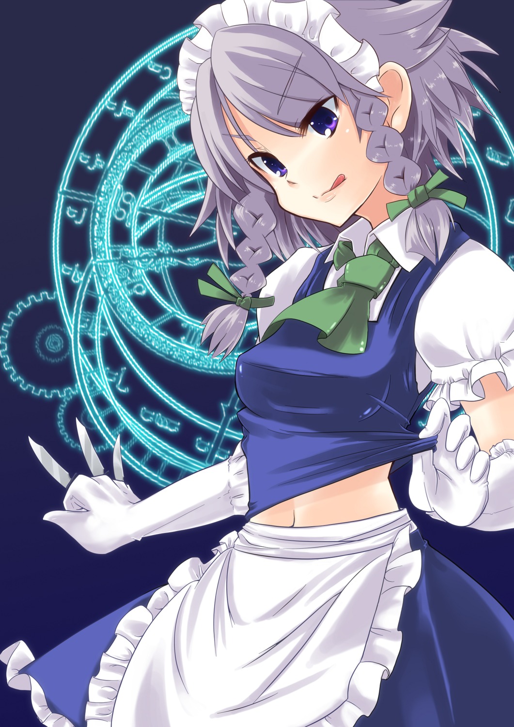 izayoi_sakuya shirt_lift touhou usa-pom