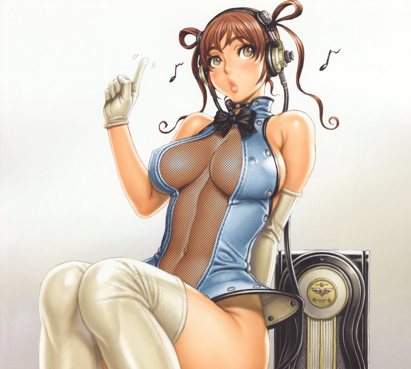 cleavage erect_nipples headphones no_bra thighhighs tsukasa_jun