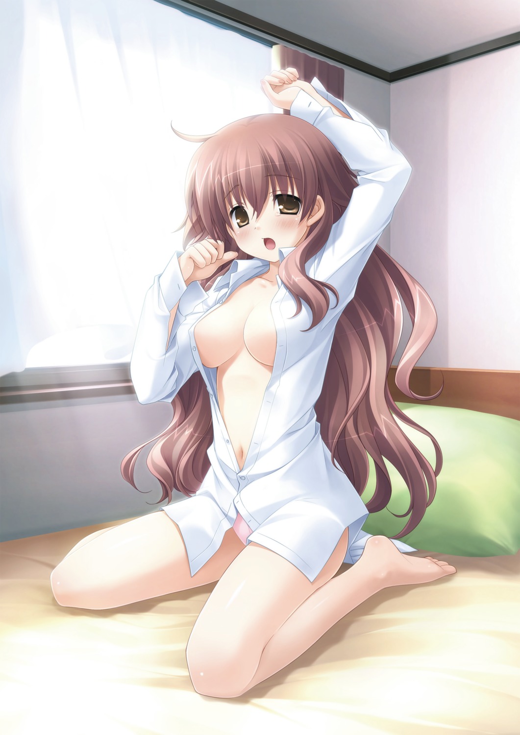 cleavage digital_version hosaka_hina hulotte ikegami_akane open_shirt pantsu with_ribbon