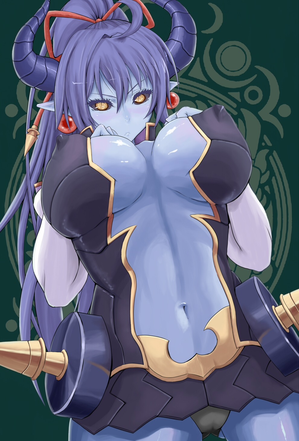 apacchi asmodeus_(shinrabansho) cleavage devil erect_nipples horns shinrabansho