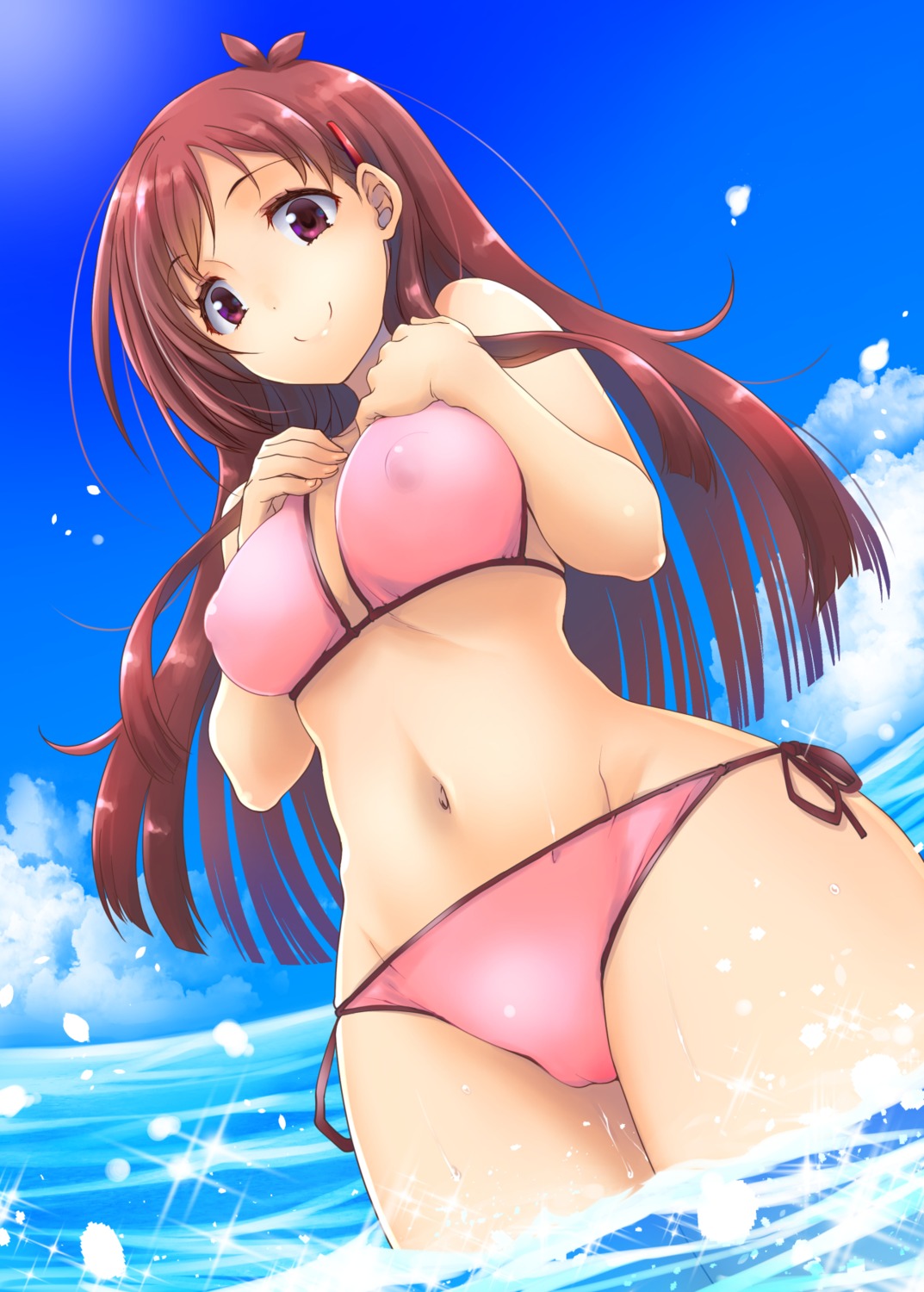 bikini breast_hold cameltoe erect_nipples hisakawa_chin swimsuits the_idolm@ster the_idolm@ster_cinderella_girls tsujino_akari wet