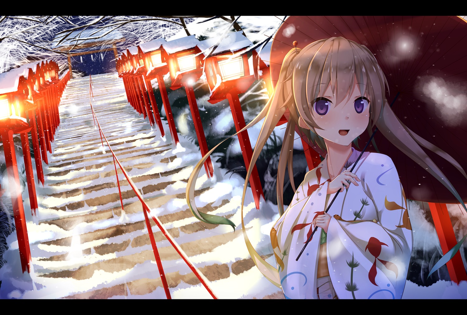 ao_no_kanata_no_four_rhythm arisaka_mashiro kimono ryuuguu_yassuu umbrella