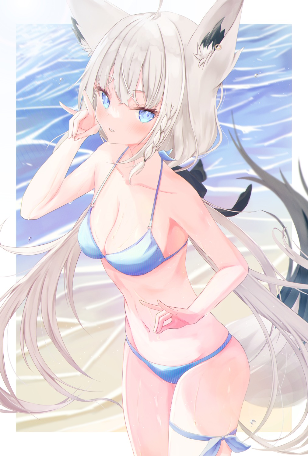 animal_ears bikini garter hololive hololive_gamers izuno_(izunoyoshiki) kitsune shirakami_fubuki swimsuits tail