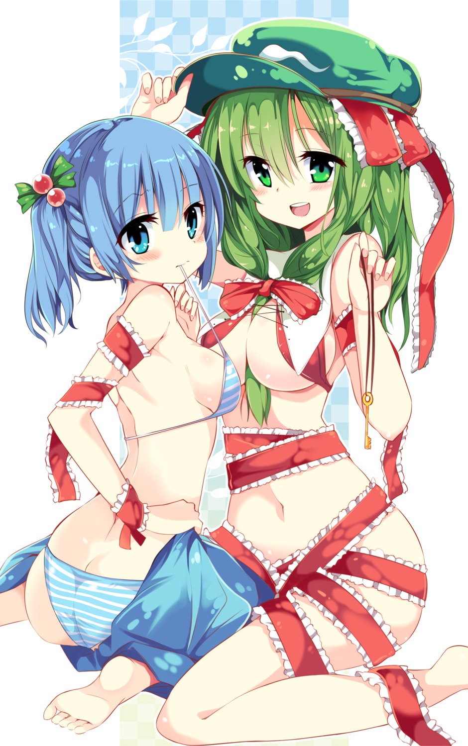 bra kagiyama_hina kawashiro_nitori matsuri_uta naked_ribbon pantsu shimapan touhou