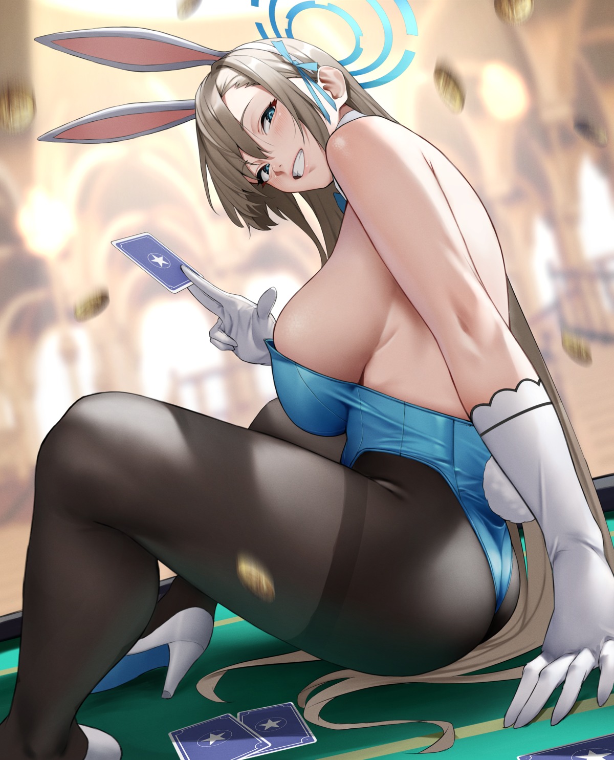 animal_ears blue_archive bunny_ears bunny_girl halo ichinose_asuna no_bra pantyhose tail yoshio_(55level)