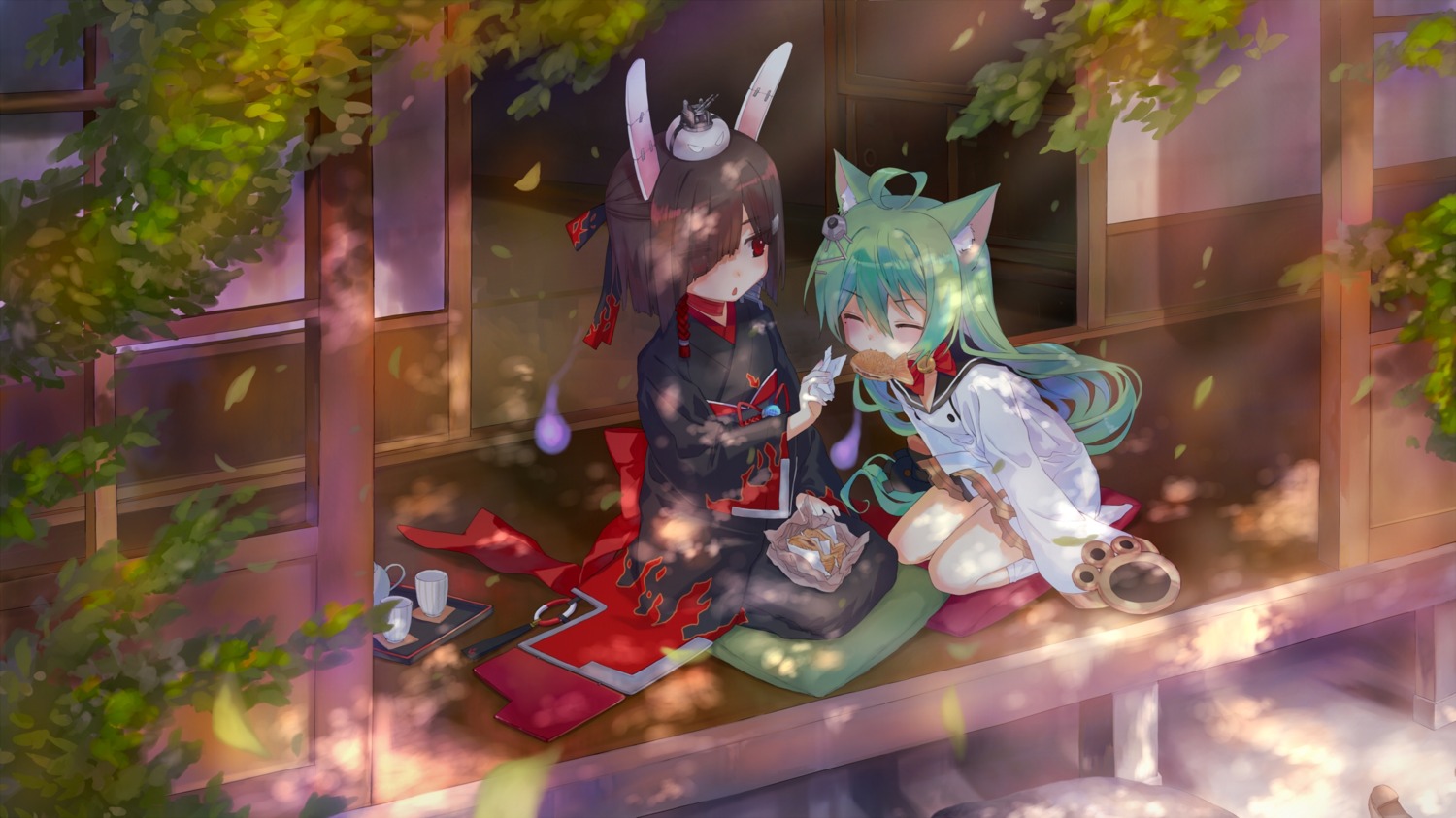 akashi_(azur_lane) animal_ears azur_lane bunny_ears kimono mirin_boshi seifuku shiranui_(azur_lane)