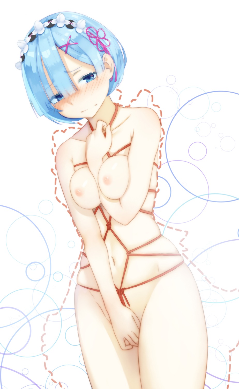 bondage breast_hold naked nipples re_zero_kara_hajimeru_isekai_seikatsu rem_(re_zero) songchuan_li