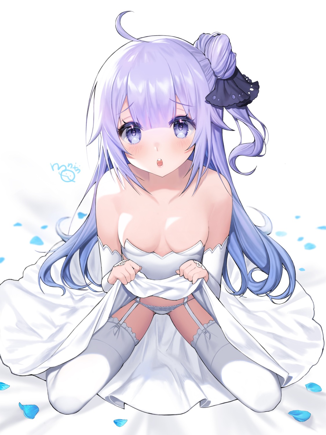 azur_lane dress monini no_bra pantsu skirt_lift stockings thighhighs unicorn_(azur_lane) wedding_dress