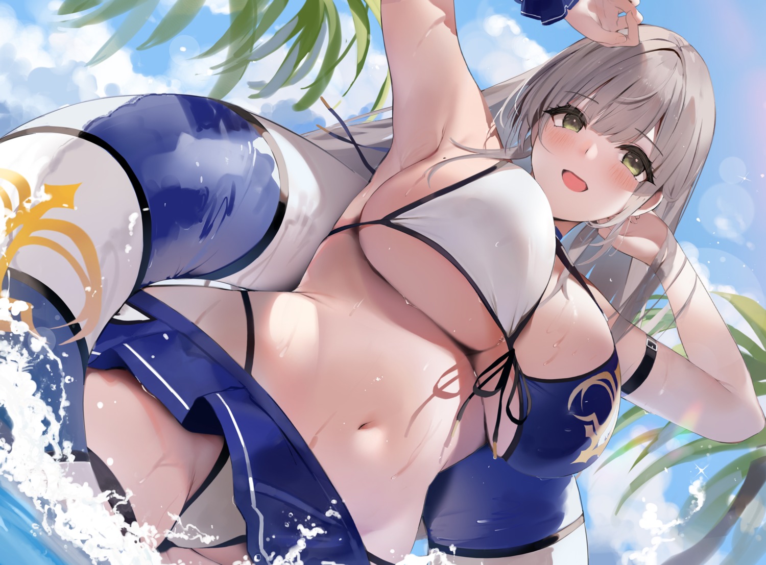 bikini hololive niii_(memstapak) shirogane_noel skirt_lift swimsuits wet