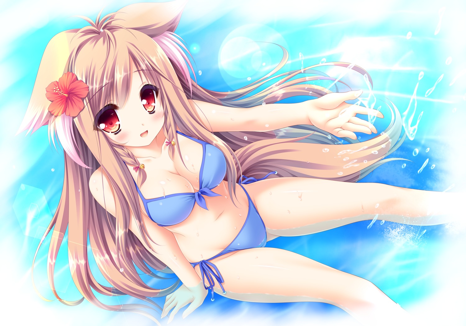 animal_ears bikini kitsune lump_of_sugar mito_kohaku moekibara_fumitake swimsuits tail tayutama tayutama_2 wet