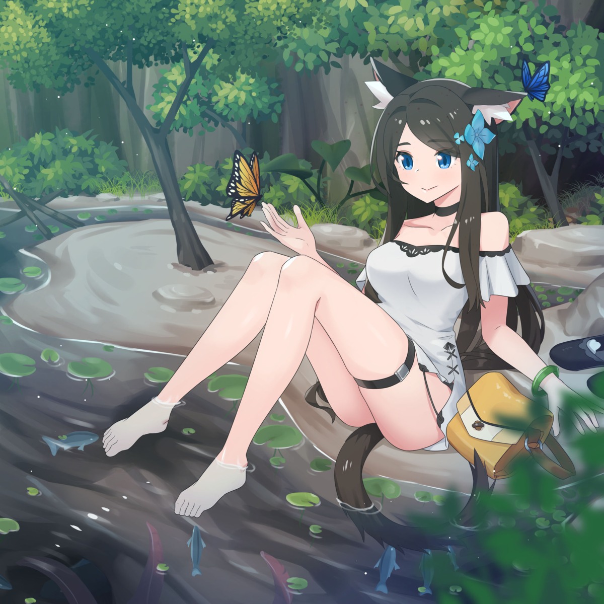 animal_ears dress garter nekomimi pantsu skirt_lift tagme tail