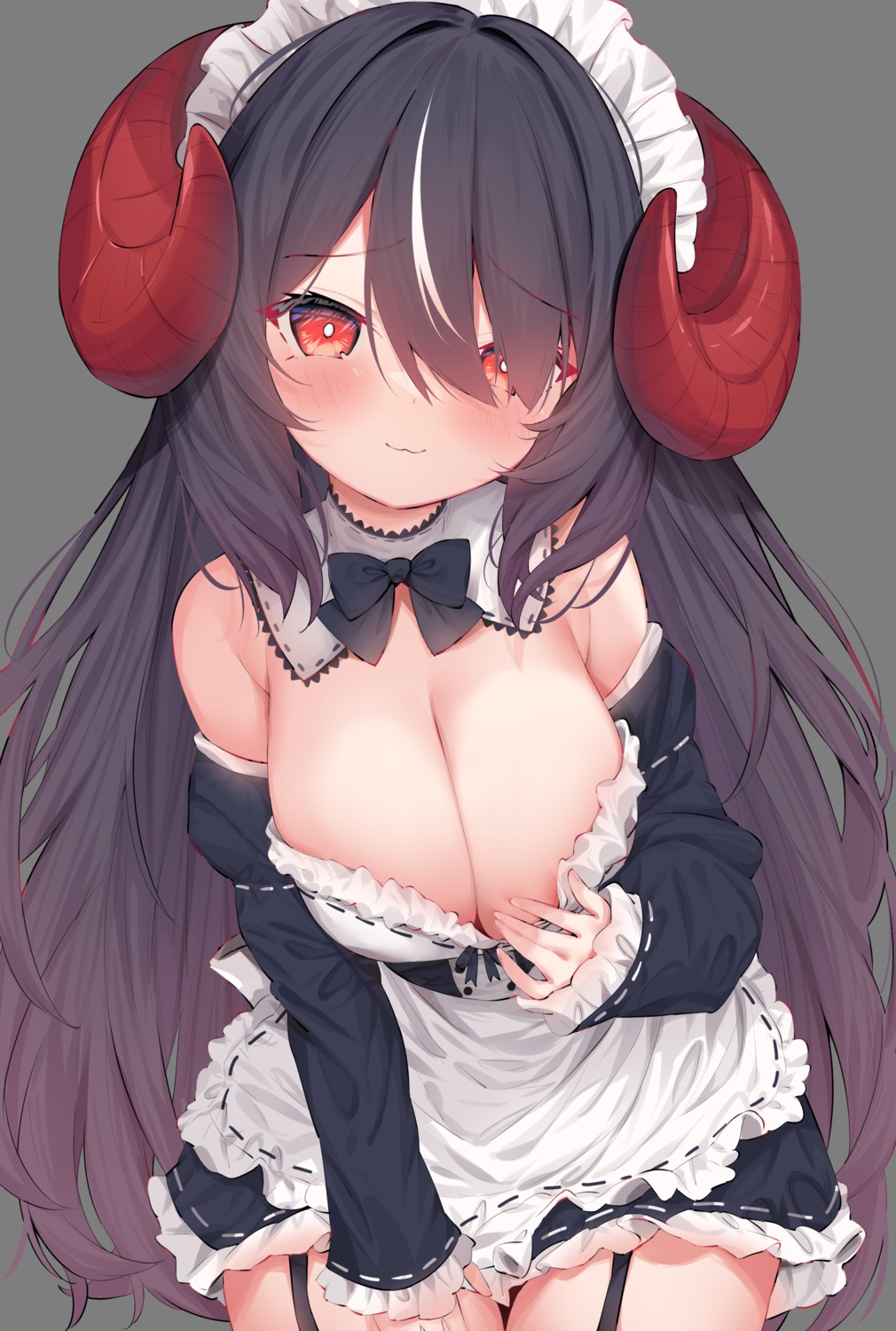 areola horns leafpie_zaurus maid no_bra transparent_png undressing