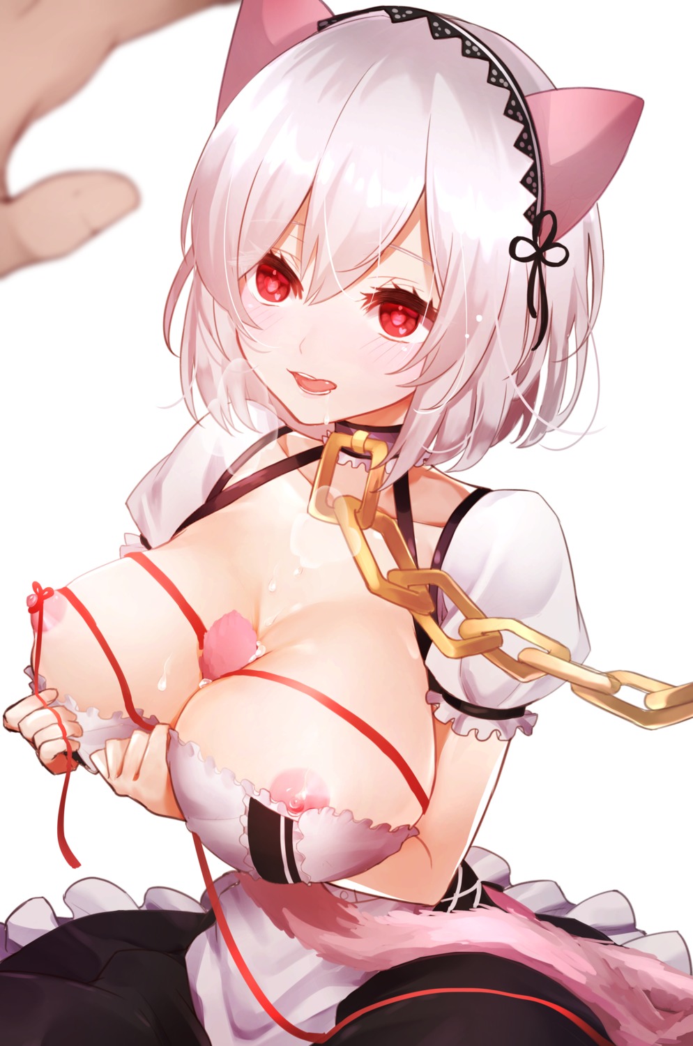 animal_ears azur_lane breast_hold breasts maid nipples no_bra otomaro_(rkhu8433) sirius_(azur_lane) tail