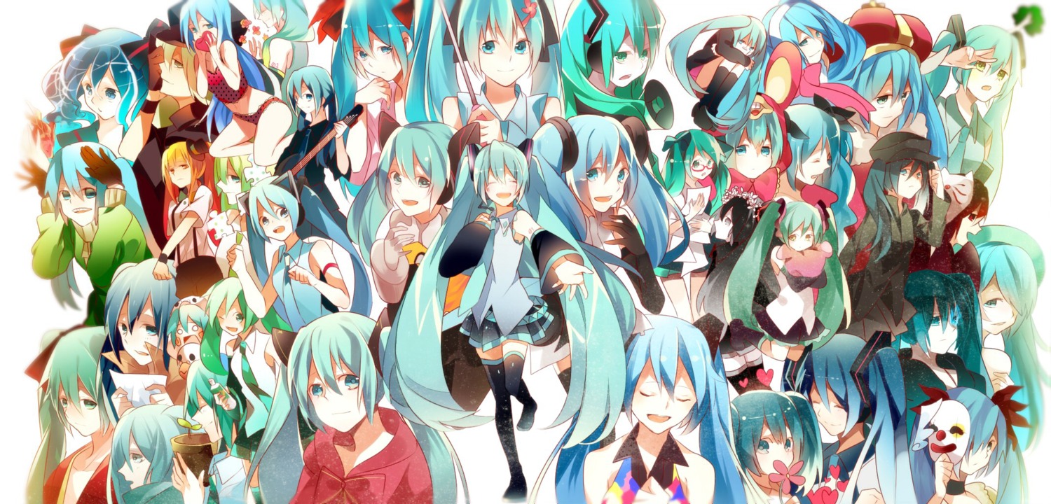 1925_(vocaloid) black_rock_shooter black_rock_shooter_(character) bottle_miku hatsune_miku karakuri_pierrot_(vocaloid) koi_wa_sensou_(vocaloid) lots_of_laugh_(vocaloid) matryoshka_(vocaloid) miku_append musunde_hiraite_rasetsu_to_mukuro_(vocaloid) odds_&_ends_(vocaloid) omutatsu rolling_girl_(vocaloid) romeo_and_cinderella_(vocaloid) senbon-zakura_(vocaloid) shinkai_shoujo_(vocaloid) tell_your_world_(vocaloid) vocaloid