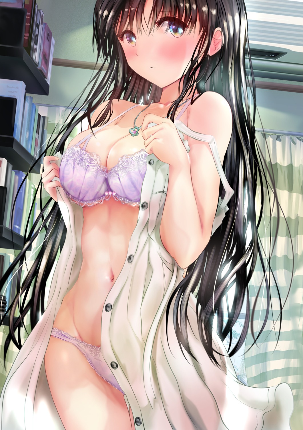 bra dress ogata_tei open_shirt pantsu see_through summer_dress undressing