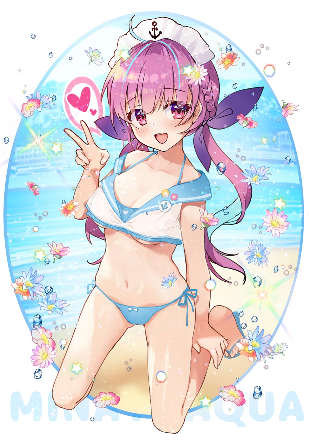 apple_caramel bikini hololive minato_aqua seifuku swimsuits