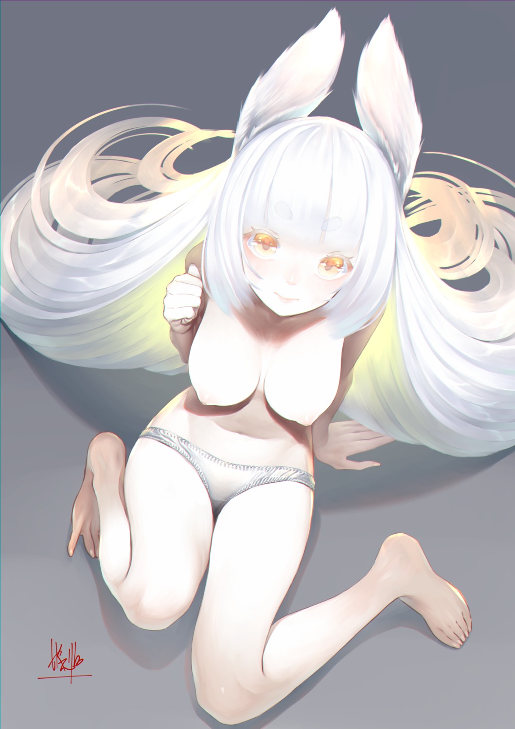 animal_ears bunny_ears feet kawarage nipples pantsu topless